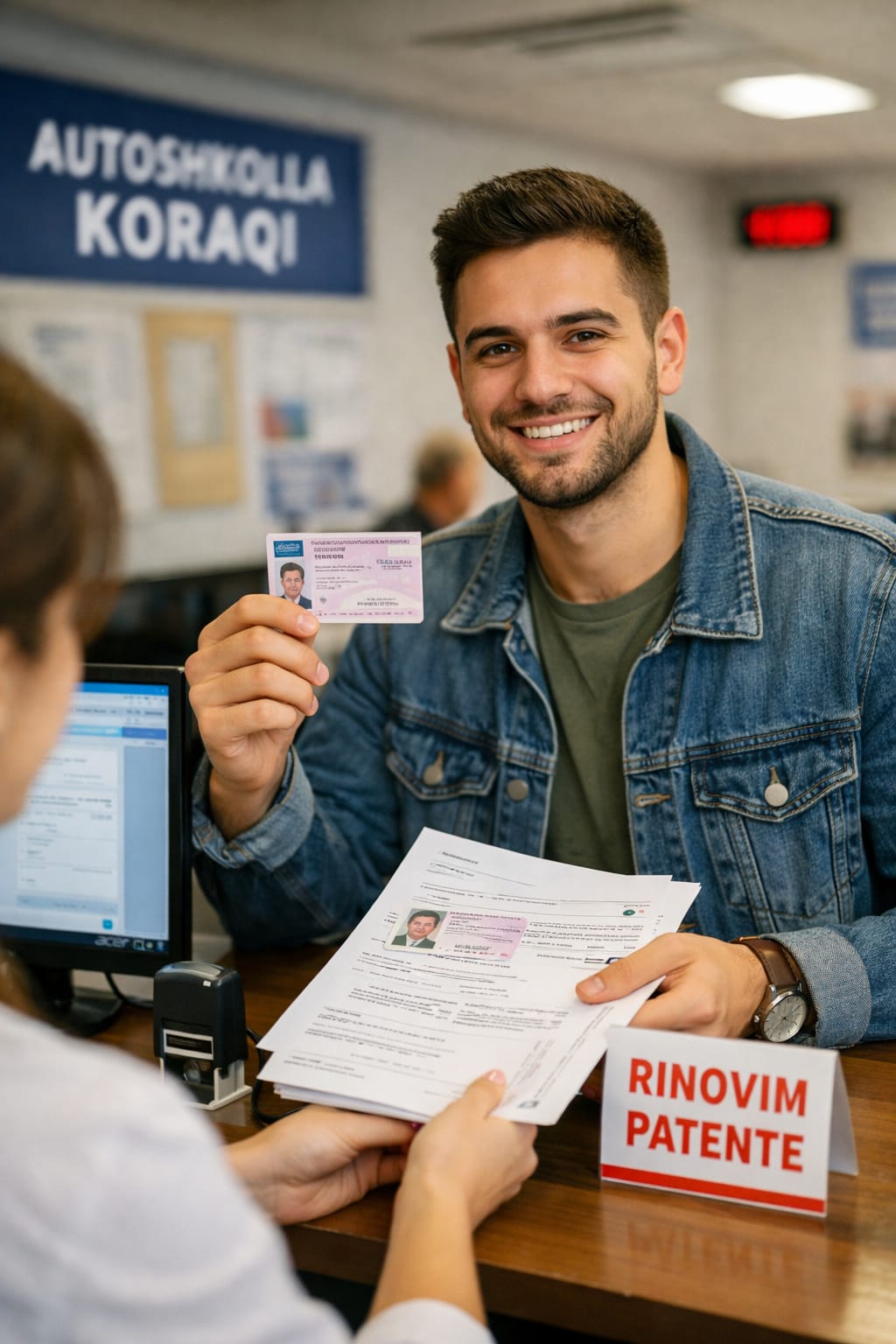 Kursant duke bërë rinovimin e lejes së drejtimit në Autoshkolla Koraqi